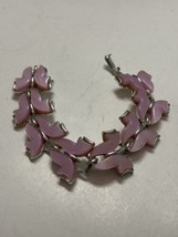 Vintage Pink Thermoset Lucite Butterfly Bracelet Silver Tone - £21.18 GBP