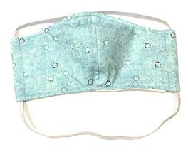 Pastel Sky Blue Fitted Face Mask, Silver Glitter Daisy Floral Flower Vine, 100%  - £11.71 GBP