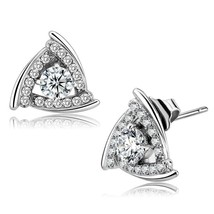 High Polished Stainless Steel Curved Halo Clear CZ Earrings - £10.65 GBP