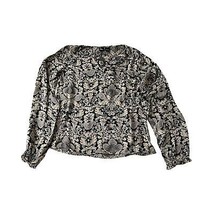 Women`s Summer Blouse 100% Silk Long Sleeve Black Beige S - £23.94 GBP
