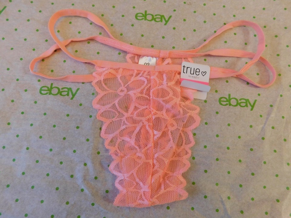Rue 21 Women&#39;s Thong Panties MEDIUM Light Peach Lace W Strappy Sides NEW - $10.99