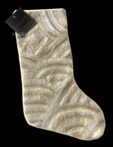 Christian Siriano Christmas Stocking Gold Silver White Beaded Front Accents 22&quot; - £42.24 GBP