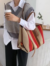 S.IKRR Vertical Stripes Designer Shoulder Bags For Women 2022 Fashion Canvas   H - £34.09 GBP