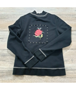 Style Co Women Medium Thermal Long Sleeve Rose Black Warm Up Zip Jacket Sweater - $17.49