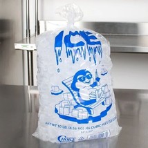 1000 10 lb. 1.5 Mil Wicketed Clear Plastic Ice Bag with Ice Print and Tw... - £54.60 GBP