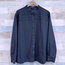 Worth NY Wool Laser Cut Out Button Down Shirt Black Stretch Womens Large... - $24.74