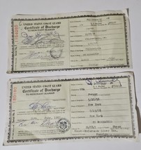 1956 &amp; 1958 Coast Guard Merchant Marine Certificate of Discharge Papers - $6.80
