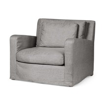 38" Gray And Wood Brown Linen Arm Chair - $25,770.05 MXN