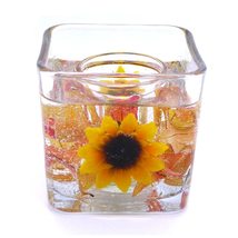 Flameless Fall Leaves And Sunflowers Forever Candle Glass Cube Design With Flick - $24.20