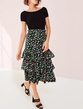 New Ann Taylor Black Floral Chiffon Lined Ruffle Tiered Flared Skirt XSP... - £38.93 GBP