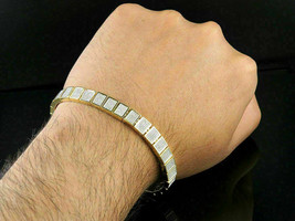 Men&#39;s 14K Yellow Gold Over 13CT Diamond Iced Square Link Anniversary Bracelet - £167.76 GBP