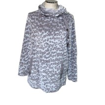Soft Surroundings Tanzania Gray Leopard Animal Print Fleece Tunic Pullover Sz M - £25.51 GBP