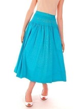 Authentic VTG Rayon Faille Skirt Turquoise S Dropped Waist Rhinestones - $1,189.70 MXN