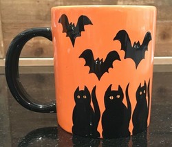 Halloween Black Cats &amp; Bats 10oz. Coffee Mug Cup Inspirado Seattle USA - £14.86 GBP