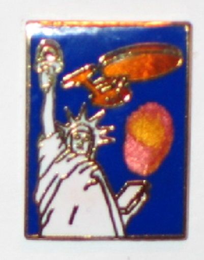 Classic Star Trek Enterprise and Statue of Liberty Metal Enamel Pin 1986 UNUSED - £6.25 GBP