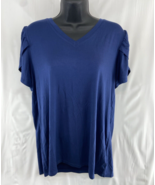 LuLaRoe Remi Top Size M Solid Navy Blue Short Sleeve V-Neck NWT - $45.46 CAD
