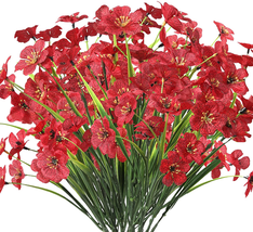 10 Bundles Artificial Flowers Outdoor UV Resistant Plastic Plant Silk Flower Red - £22.62 GBP