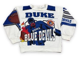 Vtg 90s Duke Blue Devil All Over Graphic Sweatshirt Youth Kids 27” Chest - £26.83 GBP