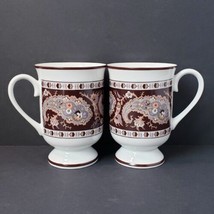 GHC White Dark Brown Paisley Pattern 8 oz. Porcelain Coffee Mug Cup Set ... - £15.65 GBP