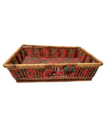 Rectangle Christmas Woven Wicker Basket  Fabric Lining Ponsietta  - $355.27 MXN