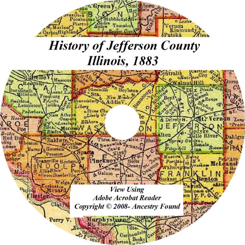1883  JEFFERSON County Illinois IL - History Genealogy Ancestry Family - CD DVD