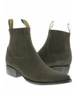Mens Dark Brown Cowboy Ankle Dress Boots Nubuck Leather Western Vaquero ... - £70.39 GBP