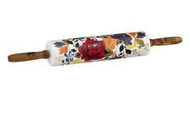 Pioneer Woman ~ Stoneware ~ Rolling Pin ~ Harvest Pattern w/Acacia Wood Handles - £30.04 GBP