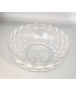 Fostoria American Glass Bowl 8&quot; Cube Pattern MCM Scalloped Edge EUC Roun... - $24.70