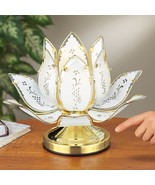 3-Way Touch Table Lamp White Lotus Flower Water Lily Glass Gold Base Hom... - $55.17