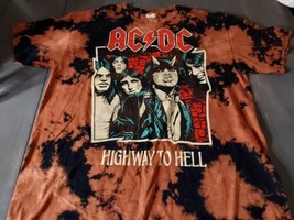 AC/DC Highway To Hell Men&#39;s Sz L T-Shirt Tye-Dye Bleach Wash Band Retro - £13.31 GBP