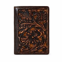 Wallet Men's Western Tri-Fold Wallet Cowhide Floral Tooled Leather 18FKW... - $44.54