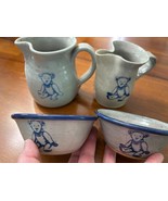 Vtg Bastine Stoneware Teddy Bear Pitcher Creamer &amp; Bowl Set 4 Pc - $17.32