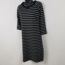 Merona Pullover Long Sleeve Knit Dress Women&#39;s Sm Black White Stripe Scoop Neck - £9.59 GBP
