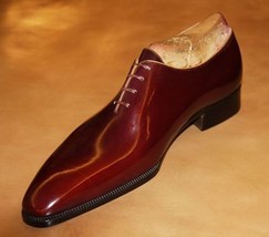 Handmade Men Genuine Leather Shoes Maroon Color leather Lace Up shoes - $159.00