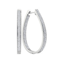 10k White Gold Womens Round Diamond Oval Hoop Fashion Earrings 1.00 Ctw - £863.71 GBP