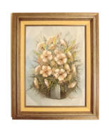 MCM Oil Painting Hopkins Signed &#39;Still Life With White Flowers&#39; Framed 2... - $80.00
