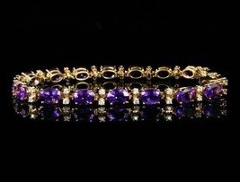 6Ct Oval Cut Lab-Created Purple Amethyst Tennis Bracelets 14K Yellow Gold Plated - £277.35 GBP