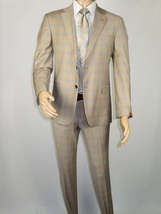Men Suit BERLUSCONI Turkey Italian Wool 180's Glenn Plaid K167-07 Beige Blue image 4