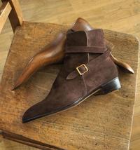 Handmade men&#39;s dark brown suede leather ankle strap boots US 5-15 - £118.51 GBP+