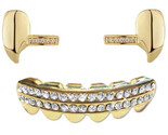 Custom 14K Gold Plated Iced Lower Teeth Grillz &amp; Upper Top Double Fangs ... - £14.21 GBP