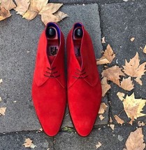 NEW Handmade Men&#39;s Red ankle suede leather Chukka boots, Men&#39;s dress lea... - $143.99