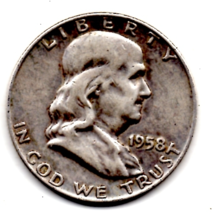 1958 Ben Franklin Half Dollar 90% SILVER - High End Grade - $70.00