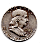 1958 Ben Franklin Half Dollar 90% SILVER - High End Grade - $70.00