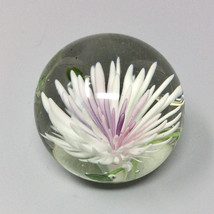 Art Glass Ball Paperweight With Beautiful White Sea Orchid - £30.02 GBP