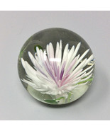 Art Glass Ball Paperweight With Beautiful White Sea Orchid - £30.20 GBP