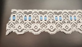 10 Yrds of 2-1/4&quot; White Lace and Blue Ribbon Trim - Vintage - Pattern 5349 - $11.99