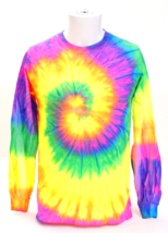 Gildan Spiral Rainbow Colors 100% Cotton Long Sleeve Tee T Shirt Tie Dye Men&#39;s S - £32.14 GBP