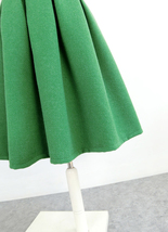 GREEN Midi Pleated Skirt Outfit Women Plus Size A-line Winter Woolen Skirt image 6