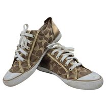 Coach Barrett Q322 Gold Signature Jacquard Fashion Sneakers Sz 7.5b - $45.00