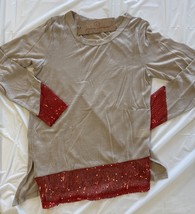 Girls Christmas Shirt Party Tee Size 10-12Y  Beige Long Sleeve Red Sequi... - €9,66 EUR
